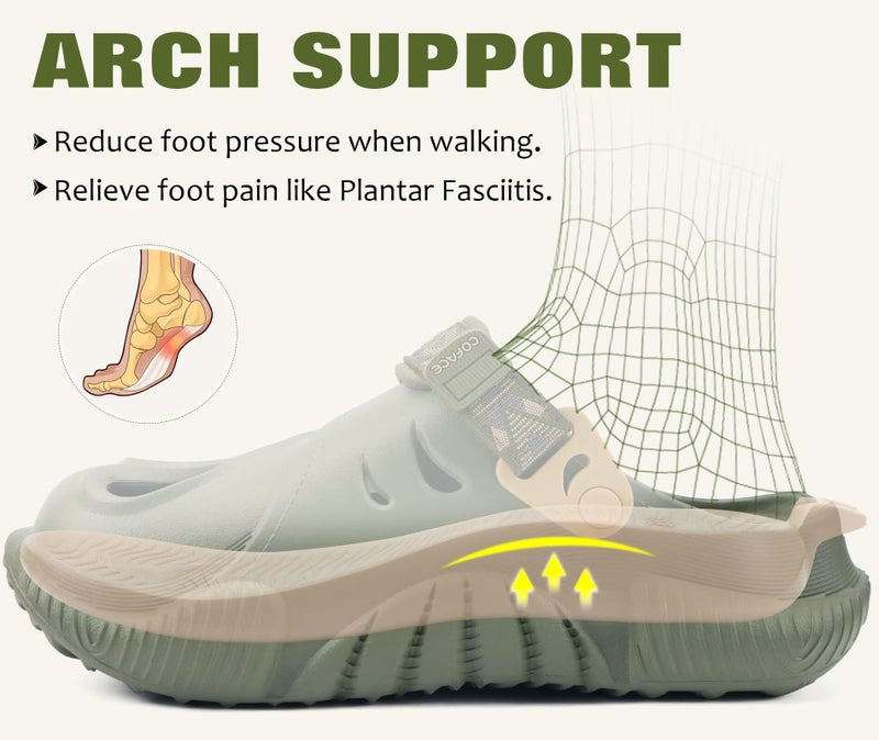 COFACE Mens Recovery Clogs Comfort Walking Athletic Cushion Slides Sandals Sport Casual Orthopedic Memory Foam Mules Summer Slip On Outdoor Slippers Plantar Fasciitis Arch Support Green Beige Size 12 - Image 3