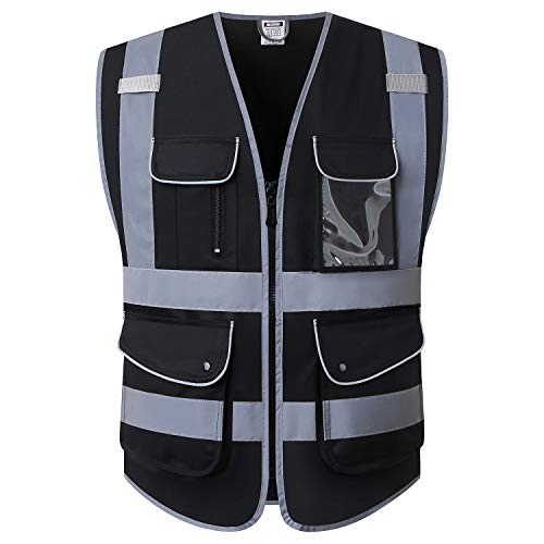 HATAUNKI Class 2 Retro-Reflection Safety Vests 9 Pockets and Front Zipper ANSI/ISEA 107-2015 (Black-03, 4X-Large) - Image 1