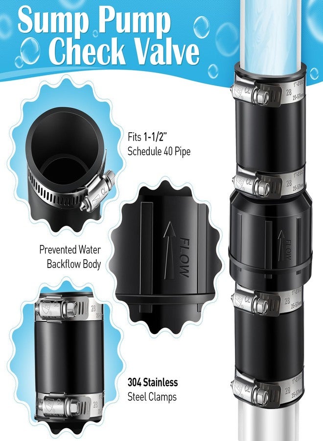 Threlaco 1 Pack Sump Pump Check Valve Fit 1-1/2 inch and 1-1/4 inch Pipe, Check Valve with 4 Pcs Stainless Steel Hose Clamps for Sump Pump Life Expectancy Increase - Image 4