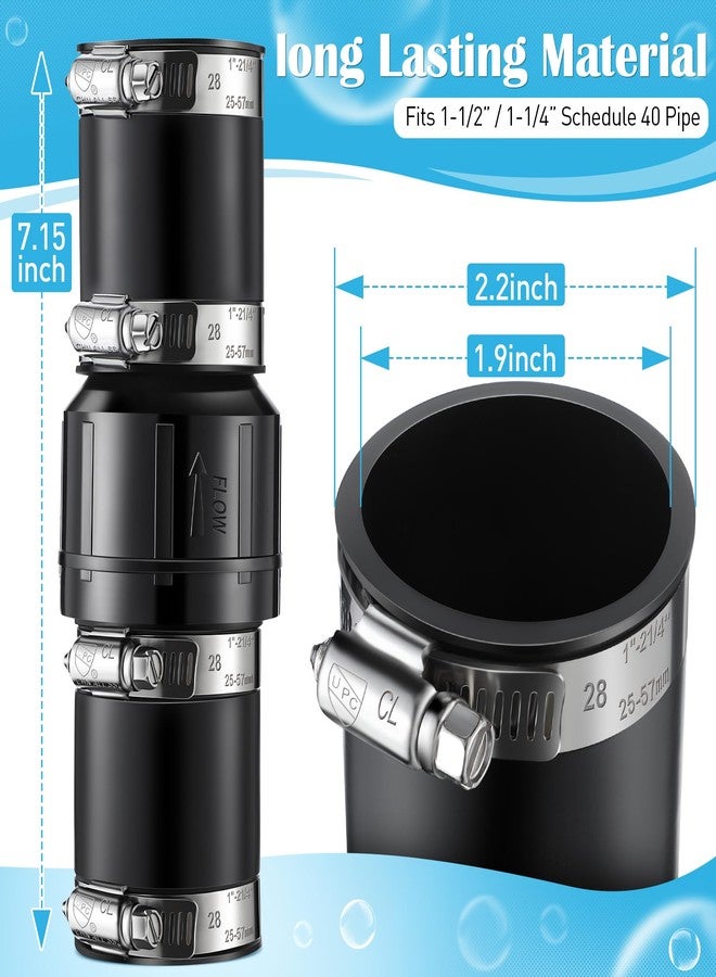 Threlaco 1 Pack Sump Pump Check Valve Fit 1-1/2 inch and 1-1/4 inch Pipe, Check Valve with 4 Pcs Stainless Steel Hose Clamps for Sump Pump Life Expectancy Increase - Image 2