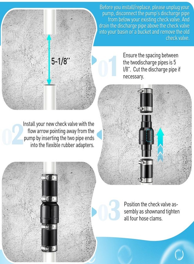 Threlaco 1 Pack Sump Pump Check Valve Fit 1-1/2 inch and 1-1/4 inch Pipe, Check Valve with 4 Pcs Stainless Steel Hose Clamps for Sump Pump Life Expectancy Increase - Image 3