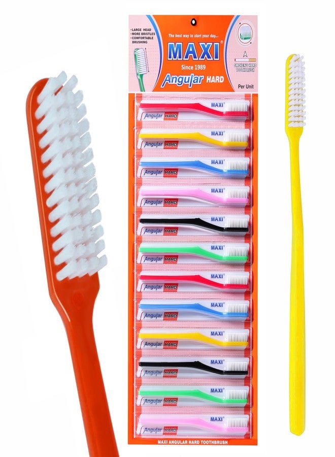 MAXI Angular Hard Toothbrush | Helps Improve Gum Health | Deep Plaque & Stain Removal | Manual Hard Bristles Tooth Brush | Multicolor Value Pack of 12 - Image 1