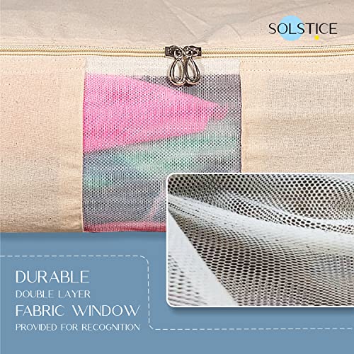 SOLSTICE Cotton Clothes Storage Box/Covers/Bags With Zip (18 X 16 X 4.5 Inch) As Wardrobe Organizer For Huge Silk Saree/Big Lehenga/Dresses/Shirts/Trousers/Gown/Quilts - Pack Of (5), Beige - Image 5