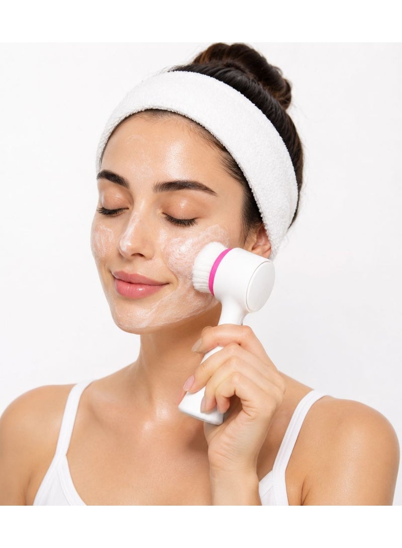 3-Piece Set: Makeup Sponges and Facial Cleansing Brush (White/Pink) - Image 2