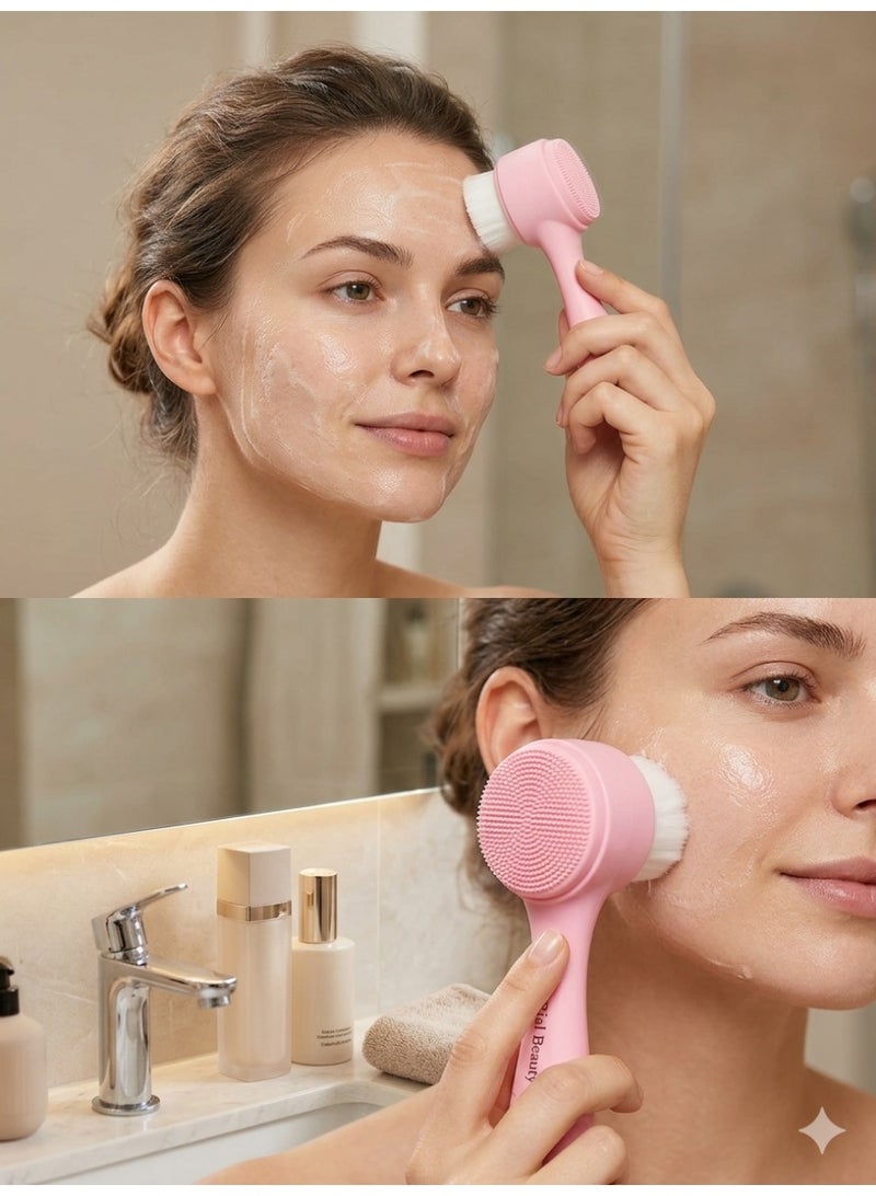3-Piece Set: Makeup Sponges and Facial Cleansing Brush (White/Pink) - Image 4