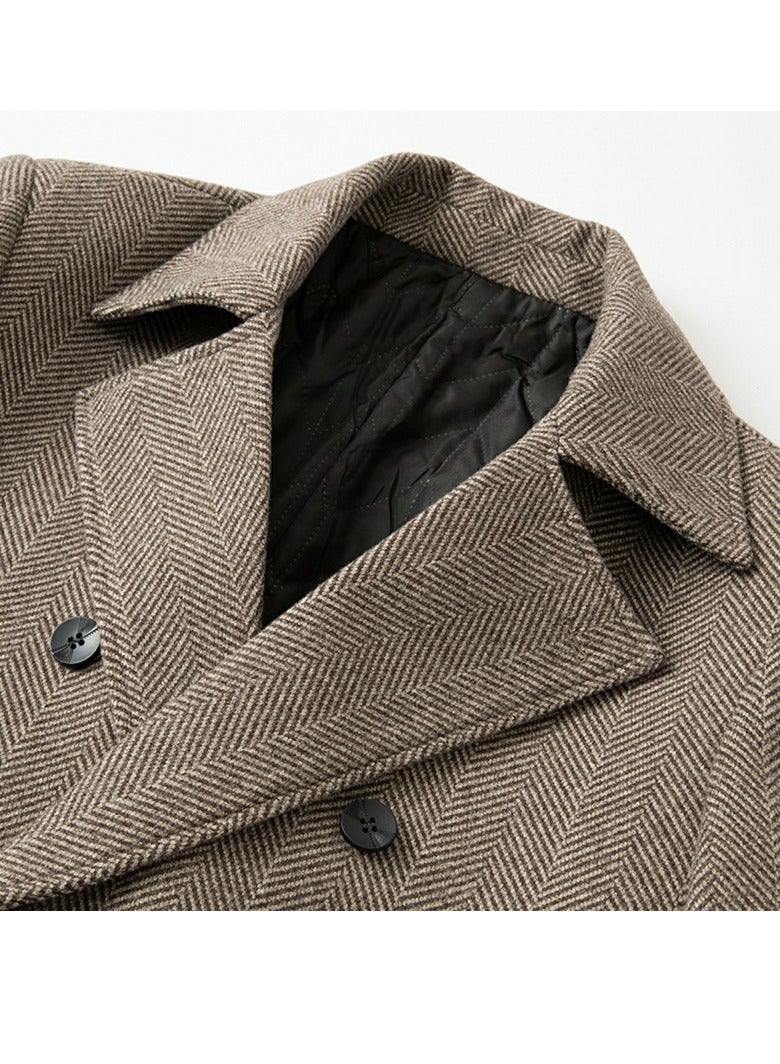 Loquat Mens Trench Coat Wool Blend Top Pea Coat Winter Long Double Breasted Classic Stylish Business Overcoat Khaki  - Image 4