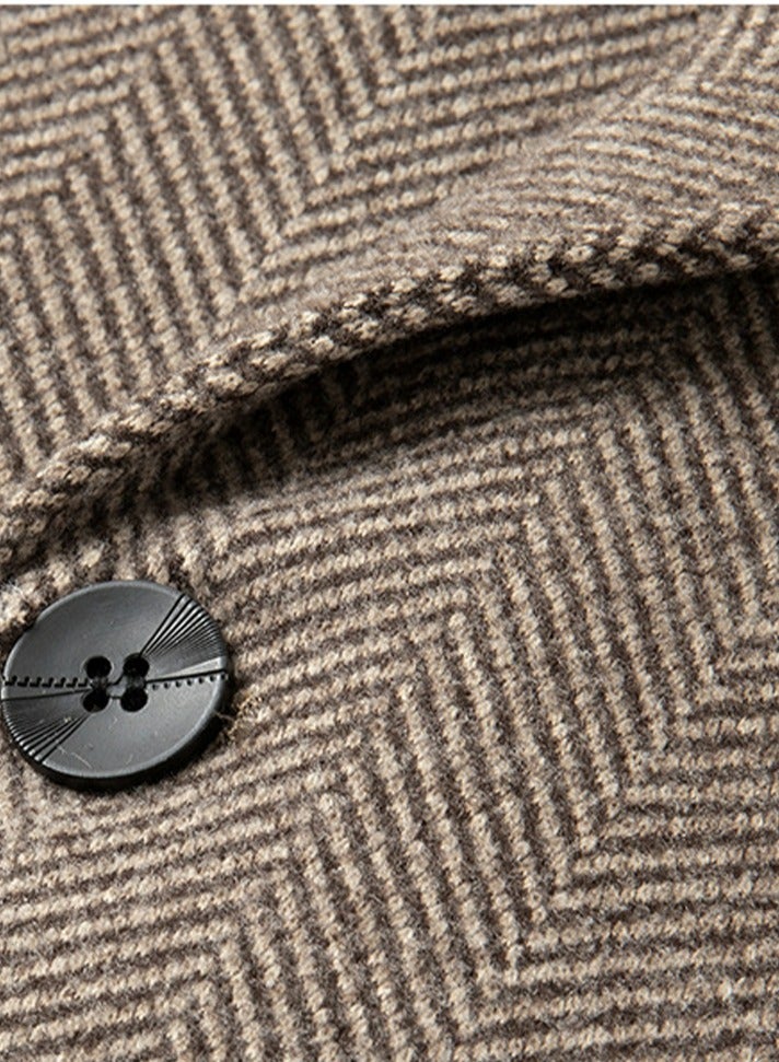 Loquat Mens Trench Coat Wool Blend Top Pea Coat Winter Long Double Breasted Classic Stylish Business Overcoat Khaki  - Image 5