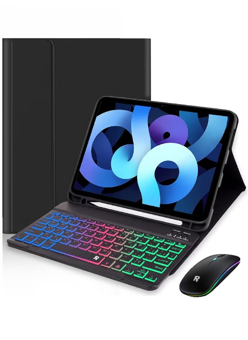 Rock Pow - 3in1 Keyboard Mouse Case for iPad (A16) 11th 11 inch 2025/10th 10.9 inch (2022) with Pencil Holder,3in1 Combo 7 Color Rainbow Backlit Detachable Keyboard with Type-C Charging Magnetic Cover for iPad 11th 11 inch/iPad 10th 10.9 inch - Image 1