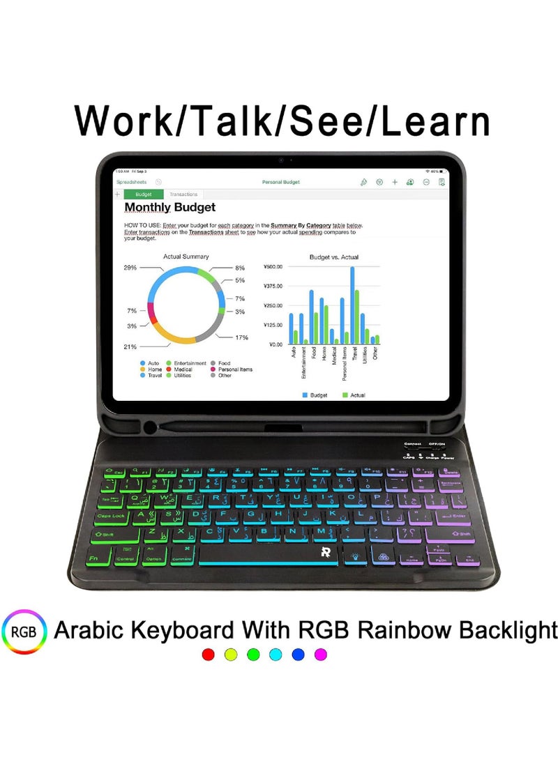 Rock Pow - 3in1 Keyboard Mouse Case for iPad (A16) 11th 11 inch 2025/10th 10.9 inch (2022) with Pencil Holder,3in1 Combo 7 Color Rainbow Backlit Detachable Keyboard with Type-C Charging Magnetic Cover for iPad 11th 11 inch/iPad 10th 10.9 inch - Image 1