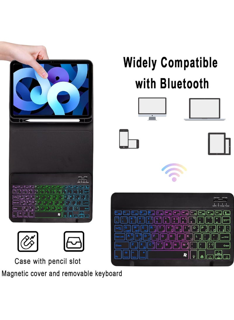 Rock Pow - 3in1 Keyboard Mouse Case for iPad (A16) 11th 11 inch 2025/10th 10.9 inch (2022) with Pencil Holder,3in1 Combo 7 Color Rainbow Backlit Detachable Keyboard with Type-C Charging Magnetic Cover for iPad 11th 11 inch/iPad 10th 10.9 inch - Image 1