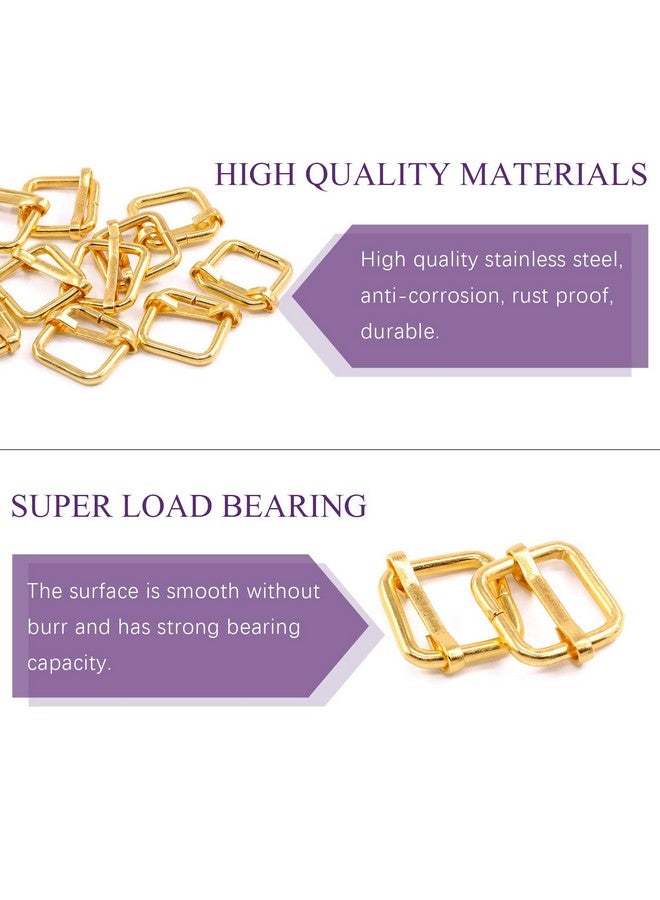 Swpeet Swpeet 60Pcs 5/8 Inch - 15mm Gold Metal Rings Metal Rectangle Adjuster Triglides Slides Buckle, Roller Pin Buckles Slider Strap Adjuster Keychains for Belt Bags DIY (Gold, 5/8 Inch)  - Image 2