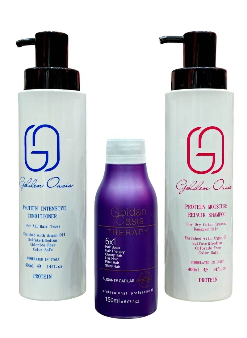 Golden Oasis Therapy Set Liss Protein150ML With Shampoo 400 Ml And Conditioner 400 Ml For Daily Hair Care After Protein - Image 1