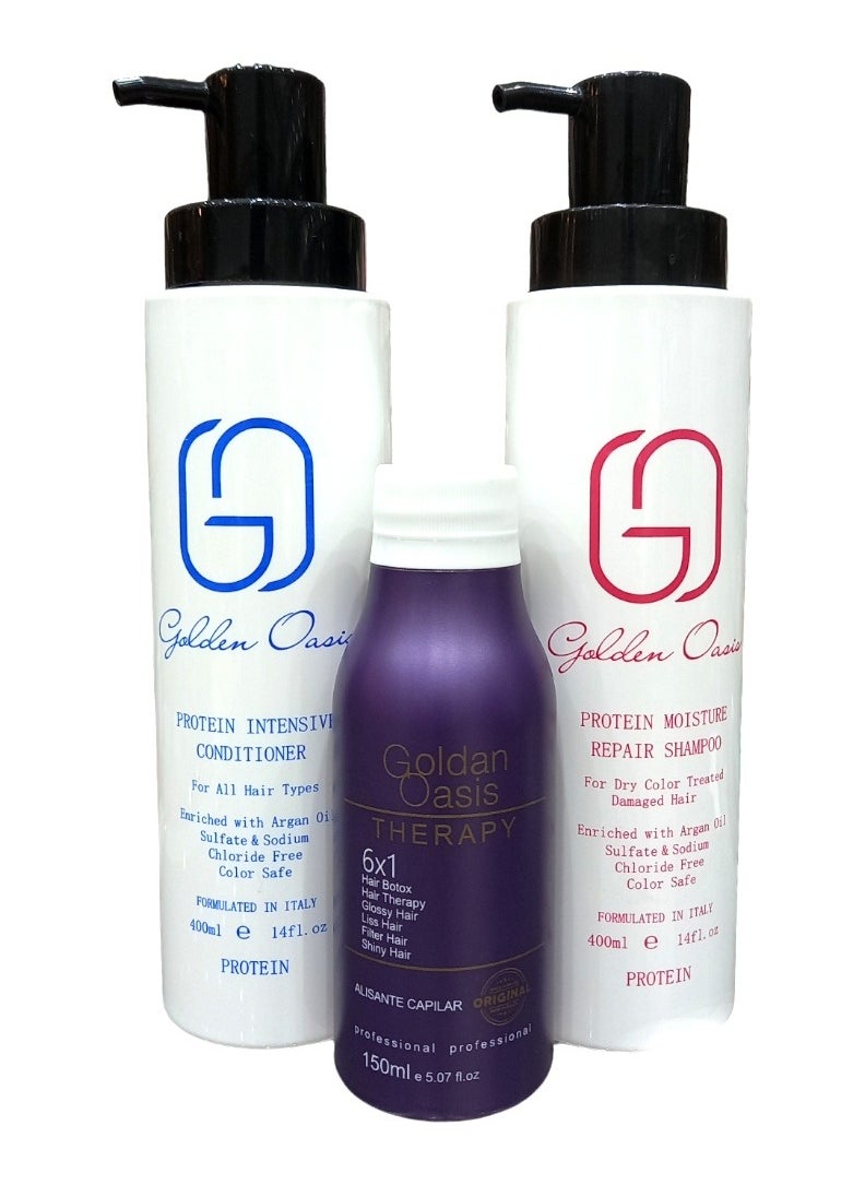 Golden Oasis Therapy Set Liss Protein150ML With Shampoo 400 Ml And Conditioner 400 Ml For Daily Hair Care After Protein  - Image 1
