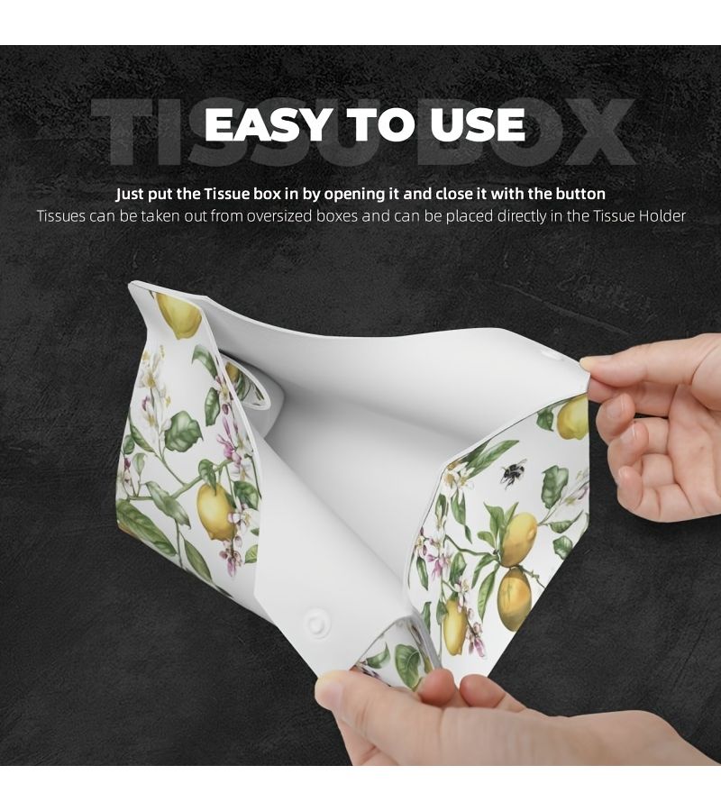 1pc Faux Leather Tissue Box With Lemon Bird Pattern Desktop Tissue Holder - Image 2