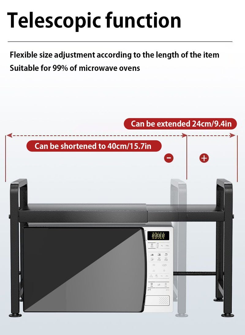 لوبيتيز ميكروويف فرن رف 2 طبقة ميكروويف standm المنظم، المعدن القابل للتوسع على طول التلسكوبي الارتفاع القابل للتعديل وقف لأجهزة المطبخ على سطح المقعد أدوات الميكروويف تخزين أدوات الطاولة (مع 6 خطائص) - Image 3