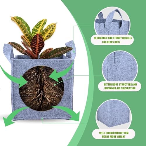 Oriley Grow Bag Heavy Duty Geo Fabric Plants Flower Growing Bags Floor Standing Mount Type for Home Garden Balcony Nursery (Grey, Square, 300 GSM 12x12x12 inch Pack of 2) - Image 3