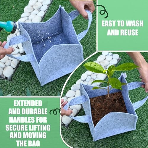Oriley Grow Bag Heavy Duty Geo Fabric Plants Flower Growing Bags Floor Standing Mount Type for Home Garden Balcony Nursery (Grey, Square, 300 GSM 12x12x12 inch Pack of 2) - Image 5