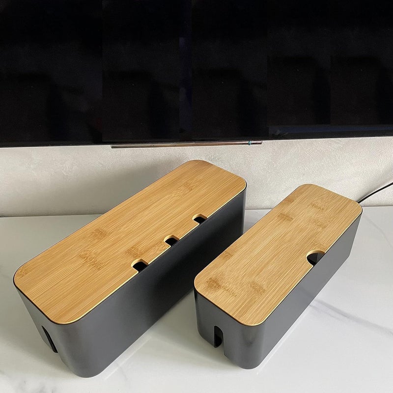 Sourcemall 2 Pieces Cable Management Box|Cord Organizer Box| Hide and Conceal Power Strips and Electrical Cords from TVs, Computers, and Desks (Black 2PCS) - Image 1