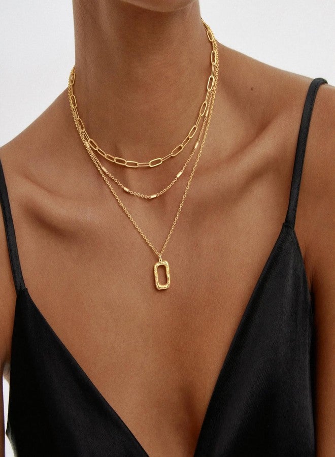 BERISO 14K Gold Plated Layered Necklace for Women, 3 Layer Dainty Gold Necklace with Minimalist Pendant, Elegant Everyday Gold Jewelry Gift, Brass, No Gemstone - Image 4