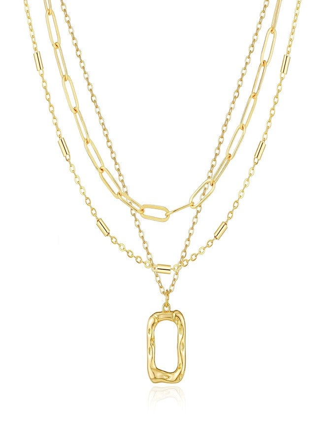 BERISO 14K Gold Plated Layered Necklace for Women, 3 Layer Dainty Gold Necklace with Minimalist Pendant, Elegant Everyday Gold Jewelry Gift, Brass, No Gemstone - Image 1