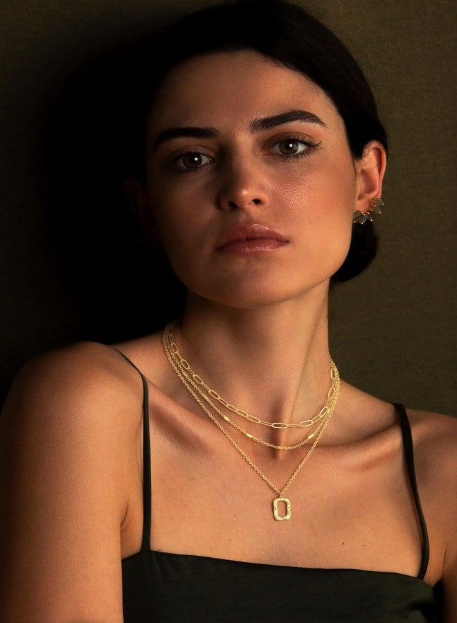 BERISO 14K Gold Plated Layered Necklace for Women, 3 Layer Dainty Gold Necklace with Minimalist Pendant, Elegant Everyday Gold Jewelry Gift, Brass, No Gemstone - Image 5