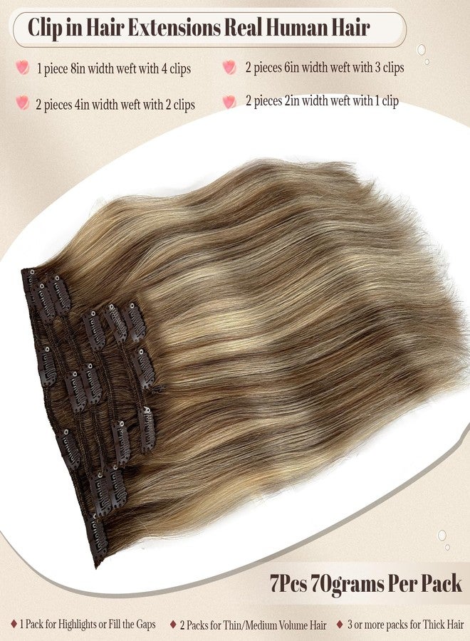 Licoville Clip in Hair Extensions Real Human Hair 7PCS 20 Inch Clip ins Balayage Ash Brown to Bleach Blonde Human Hair Extensions Seamless Fine Remy Brown and Blonde Ombre Highlight Extensions Clip in - Image 2