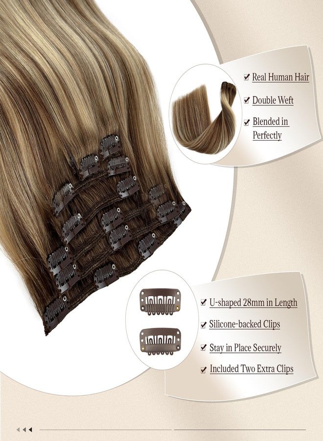 Licoville Clip in Hair Extensions Real Human Hair 7PCS 20 Inch Clip ins Balayage Ash Brown to Bleach Blonde Human Hair Extensions Seamless Fine Remy Brown and Blonde Ombre Highlight Extensions Clip in - Image 4