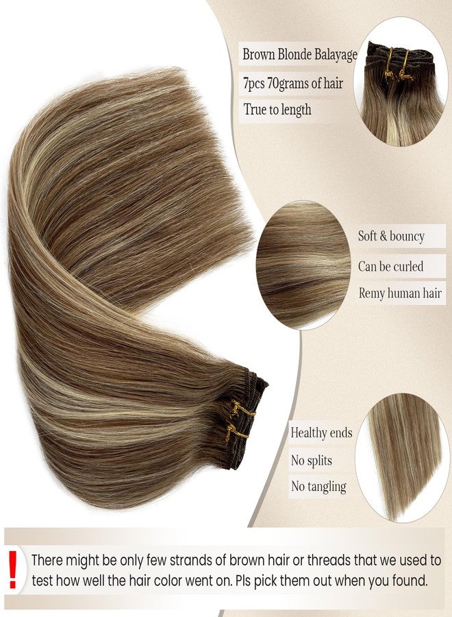 Licoville Clip in Hair Extensions Real Human Hair 7PCS 20 Inch Clip ins Balayage Ash Brown to Bleach Blonde Human Hair Extensions Seamless Fine Remy Brown and Blonde Ombre Highlight Extensions Clip in - Image 3