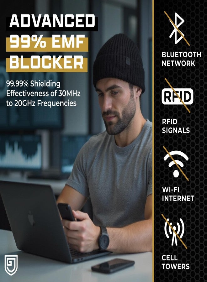 Gardava Faraday Beanie Protection Hat - Blocks 99.9% E.M.Fs, 5G, WiFi, R.adiation, 3rd Party Tested, Faraday Hats for Men & Women, Faraday Cap Cage to Shield Yourself Black, Black, One size - Image 2