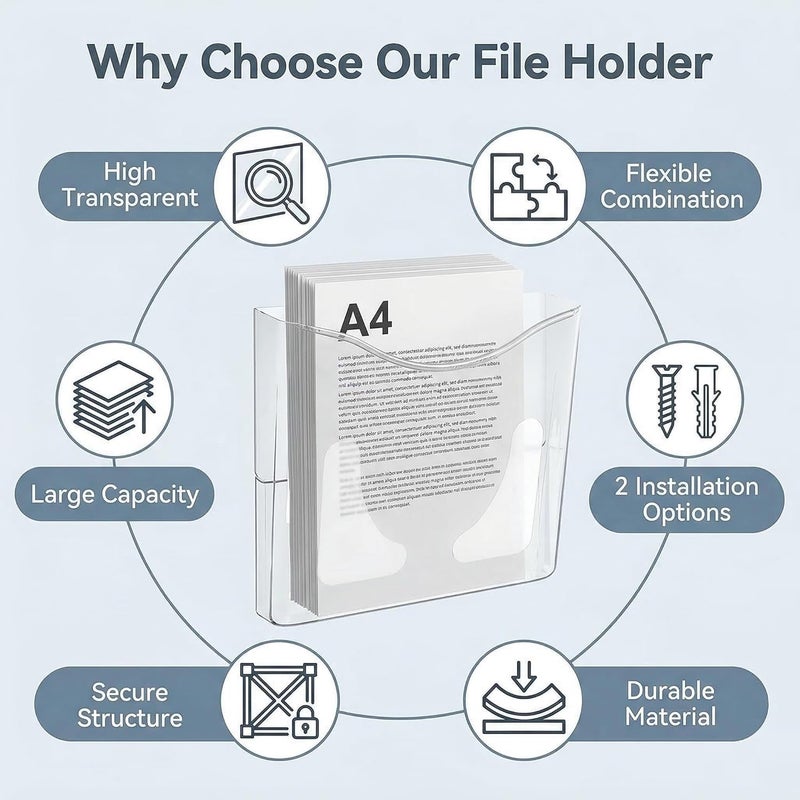PAG 6 Pockets Wall File Holder Clear Acrylic Hanging File Organizer for Office and Home, Vertical - Image 5