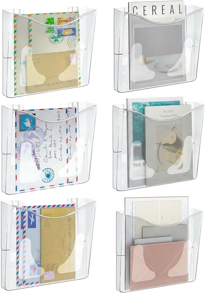 PAG 6 Pockets Wall File Holder Clear Acrylic Hanging File Organizer for Office and Home, Vertical - Image 1
