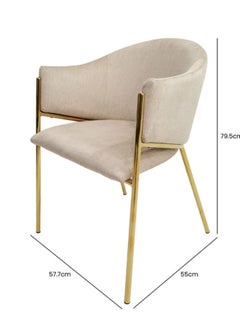 VANITY LIVING VANITY LIVING Modern Armchair with Cream Velvet Fabric, 79.5cm Accent Dining Room Chair For Bedroom, Guest Lounge & Living Room Furniture with Gold Metal Legs  - Image 3