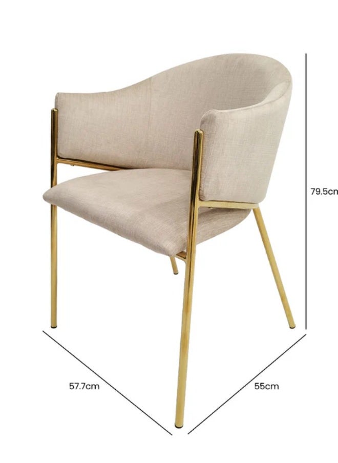 VANITY LIVING VANITY LIVING Modern Armchair with Cream Velvet Fabric, 79.5cm Accent Dining Room Chair For Bedroom, Guest Lounge & Living Room Furniture with Gold Metal Legs  - Image 3