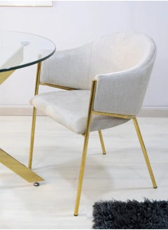 VANITY LIVING VANITY LIVING Modern Armchair with Cream Velvet Fabric, 79.5cm Accent Dining Room Chair For Bedroom, Guest Lounge & Living Room Furniture with Gold Metal Legs  - Image 1