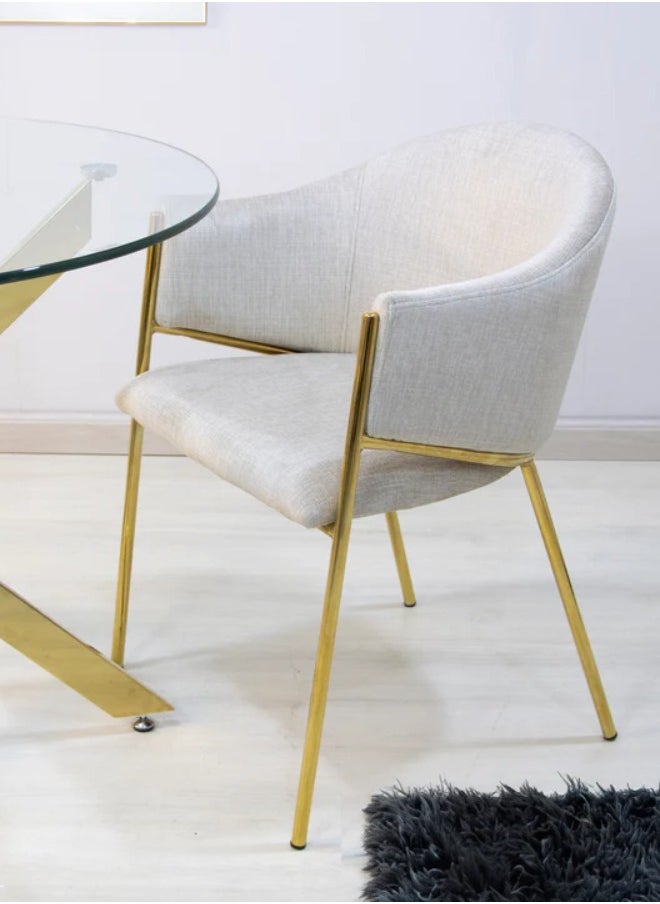 VANITY LIVING VANITY LIVING Modern Armchair with Cream Velvet Fabric, 79.5cm Accent Dining Room Chair For Bedroom, Guest Lounge & Living Room Furniture with Gold Metal Legs  - Image 1