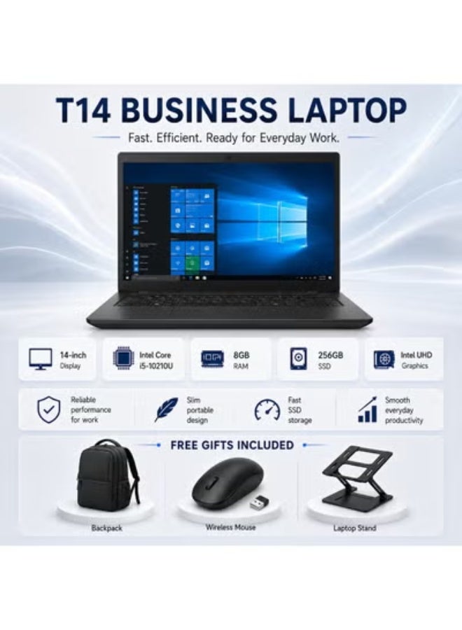 لابتوب الأعمال عالي الأداء شاشة 14 بوصة معالج كور i5 رام 8 جيجابايت هارد 256 جيجابايت اس اس دي مع 3 هدايا مجانية حقيبة وماوس وحامل لابتوب - Image 1