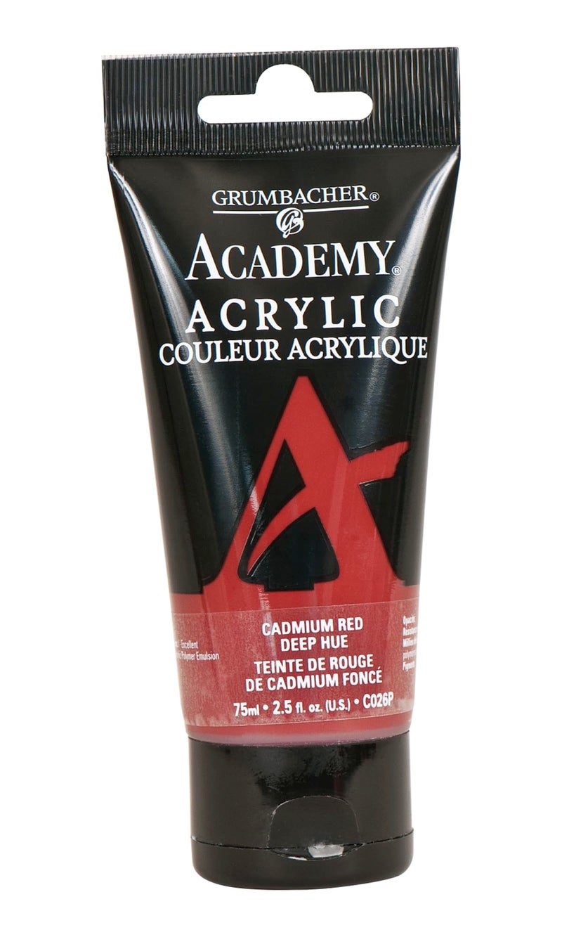 GRUMBACHER Academy Acrylic Paint, 75ml/2.5 Ounce Plastic Tube, Cadmium Red Deep Hue (C026P) - Image 1