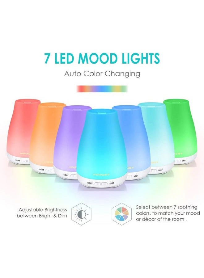 URPOWER 2nd Version Essential Oil Diffuser with Adjustable Mist Mode Waterless Auto Shut-Off and 7 Color LED Lights for Home Office, One Size (Pack of 1), White - Image 2