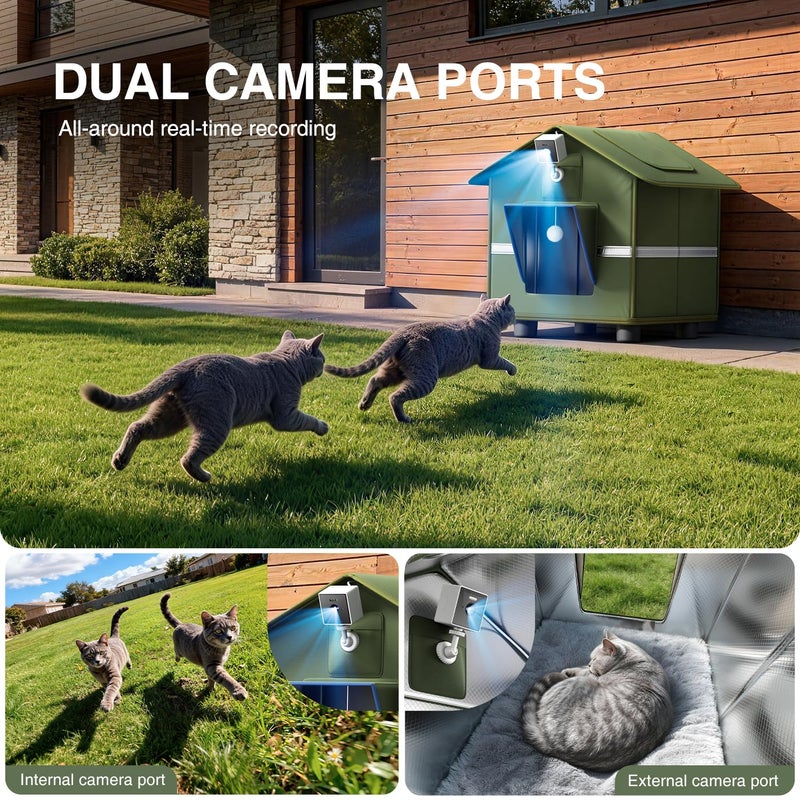banxye Outdoor Cat House for Outside with Camera Cat-Attracting Eave Design and Cat Toys Feral Stray Shelter Weatherproof in Garage Yard Porch (Include Camera) - Image 2