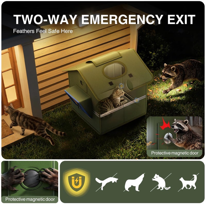 banxye Outdoor Cat House for Outside with Camera Cat-Attracting Eave Design and Cat Toys Feral Stray Shelter Weatherproof in Garage Yard Porch (Include Camera) - Image 4