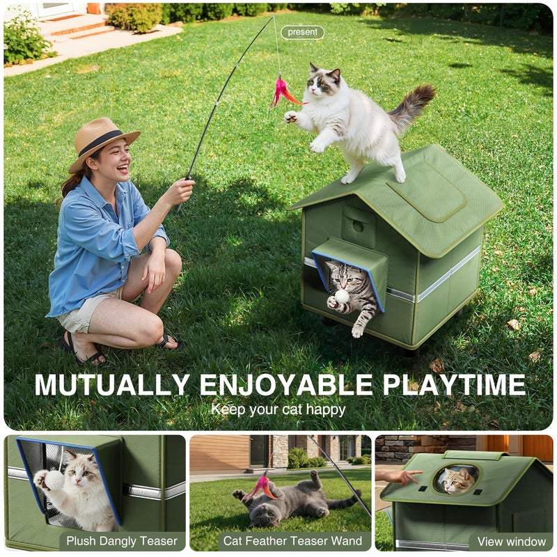 banxye Outdoor Cat House for Outside with Camera Cat-Attracting Eave Design and Cat Toys Feral Stray Shelter Weatherproof in Garage Yard Porch (Include Camera) - Image 3