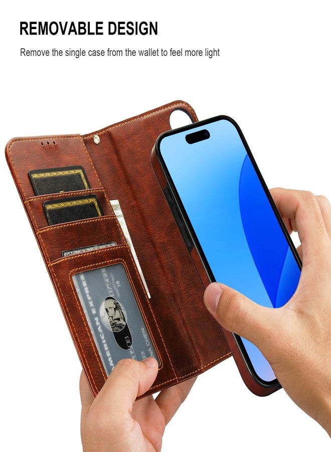 Bocasal Detachable Wallet Case for iPhone 16 Plus RFID Blocking Card Slots Holder Premium PU Leather Magnetic Kickstand Shockproof Wrist Strap Removable Flip Protective Cover 5G 6.7 inch (Brown) - Image 3