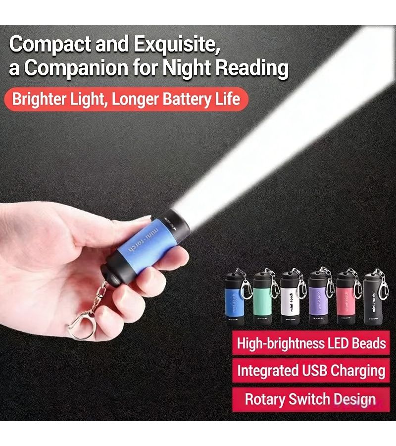 مصباح يدوي صغير أخضر قابل لإعادة الشحن عبر USB بإضاءة LED، مناسب للتخييم في الهواء الطلق، كسلسلة مفاتيح - Image 1