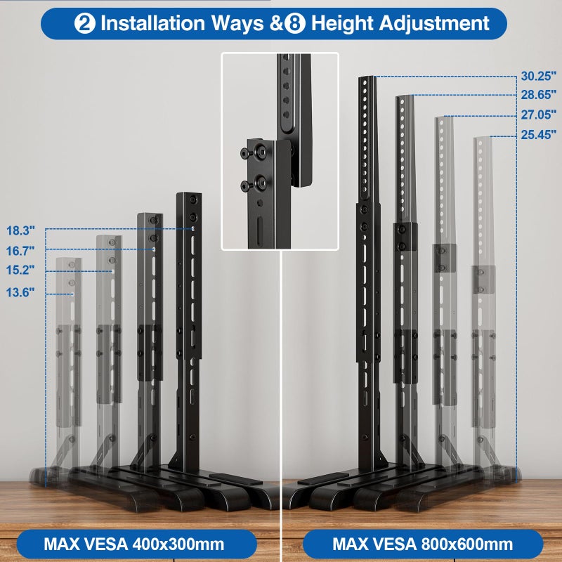 HOLMAXD Universal TV Stand for 19-75 Inch LCD LED TVs, Height Adjustable TV Legs Replacement Hold up to 110 lbs, Table Top TV Stand Base, Max VESA 800X600mm - Image 3
