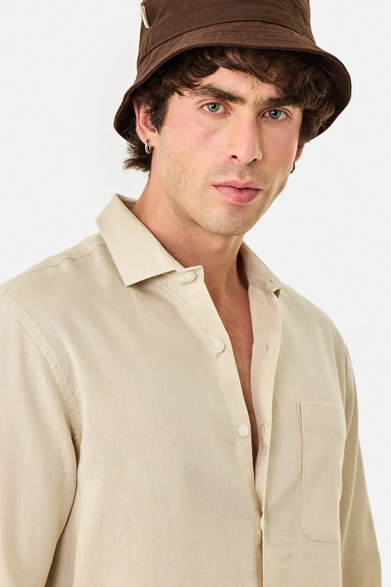 سنيتش قميص بياقة عادية من مزيج الكتان