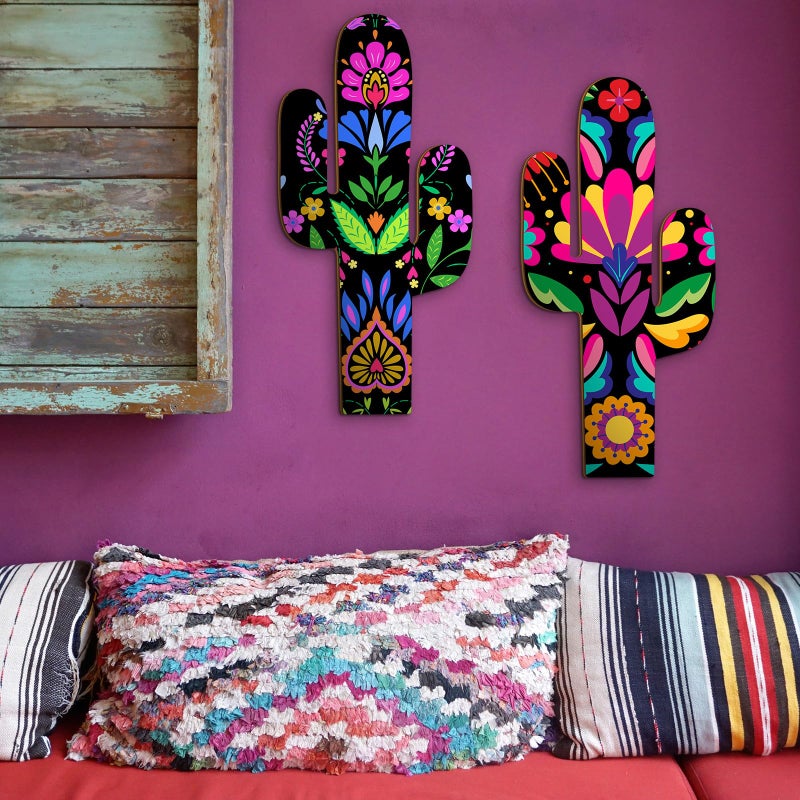 Yousoontic 2 Pcs Mexican Cactus Decorations Wooden Cactus Pictures Wall Decor Boho Southwestern Wooden Wall Art Decorations Western Party Decor for Home Outdoor Living Room Bedroom Cinco De Mayo Gift - Image 5