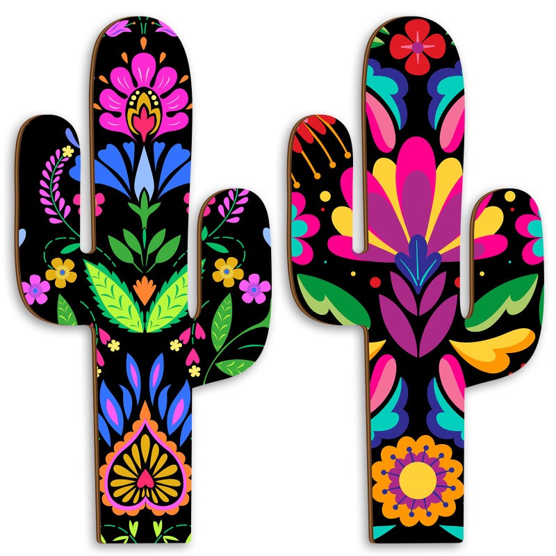 Yousoontic 2 Pcs Mexican Cactus Decorations Wooden Cactus Pictures Wall Decor Boho Southwestern Wooden Wall Art Decorations Western Party Decor for Home Outdoor Living Room Bedroom Cinco De Mayo Gift - Image 1