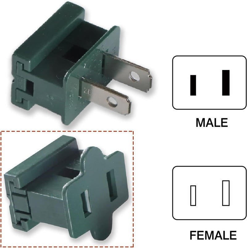 Aniai (25) Pack Vampire Plug, Slip and Slide Plug Add,Extension Cord Ends Male and Female, Replacement Electrical Plug 2 Prong, SPT-1 Wire (spt1 Female, Green) - Image 2