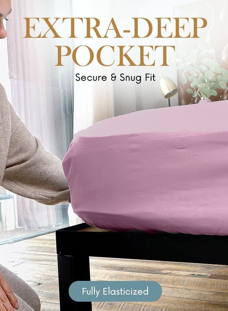 إي وورلد طقم سرير فاخر مكون من 6 قطع بحجم كينغ، بتصميم مخطط باللون الوردي وملاءة سرير فاخرة من المايكروفايبر عالي الجودة للمنازل والفنادق، مع غطاء لحاف ناعم وأغطية وسائد - Image 3