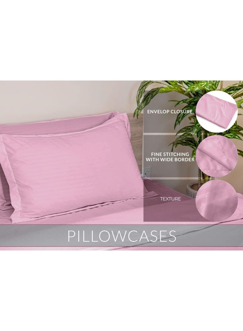 إي وورلد طقم سرير فاخر مكون من 6 قطع بحجم كينغ، بتصميم مخطط باللون الوردي وملاءة سرير فاخرة من المايكروفايبر عالي الجودة للمنازل والفنادق، مع غطاء لحاف ناعم وأغطية وسائد - Image 4